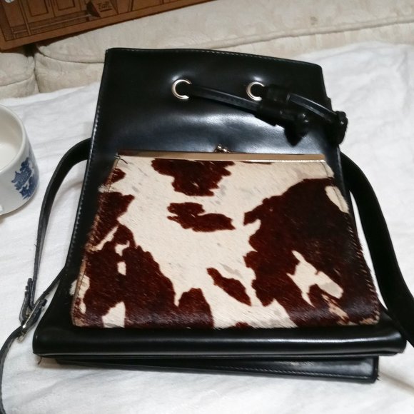 Unique Vintage Handbags - Vintage black and cow hide awesome "cool" purse